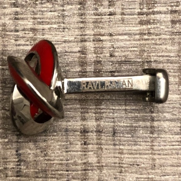Ravi Ratan (Red Enamel) Knot Stainless Steel Cufflinks - Picture 3 of 4